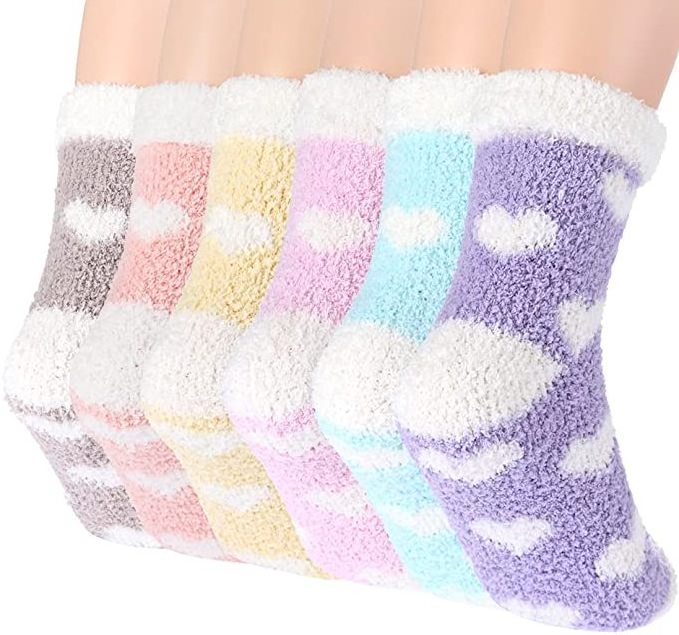 2021 Velvet Winter Folded Cuff Thick Sleep Bed Socks  Microfiber Coral Fleece Fuzzy Women Heart Fluffy Socks