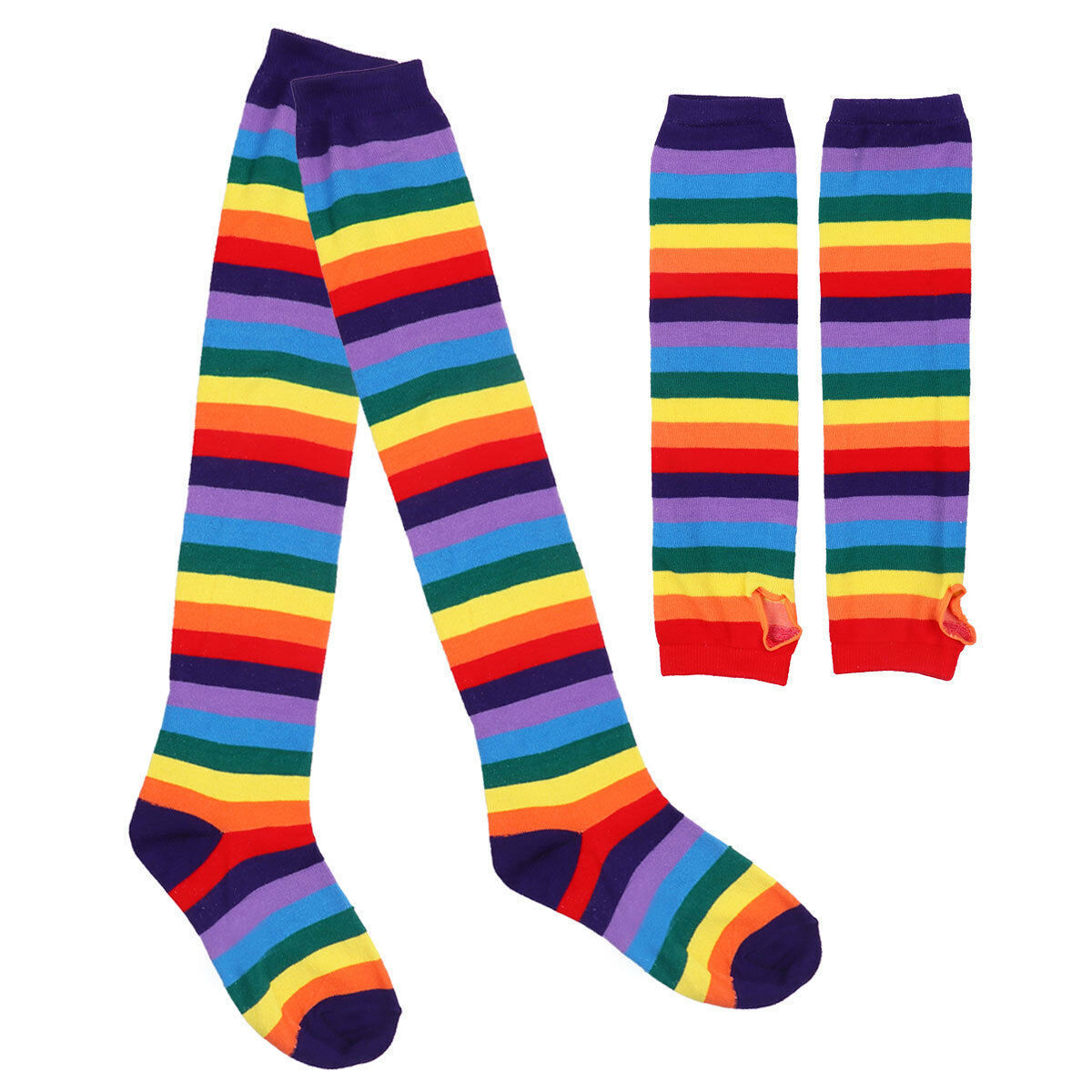 Ladies dancing party stocking rainbow arm striped knitted thigh high colorful finger-less  party socks