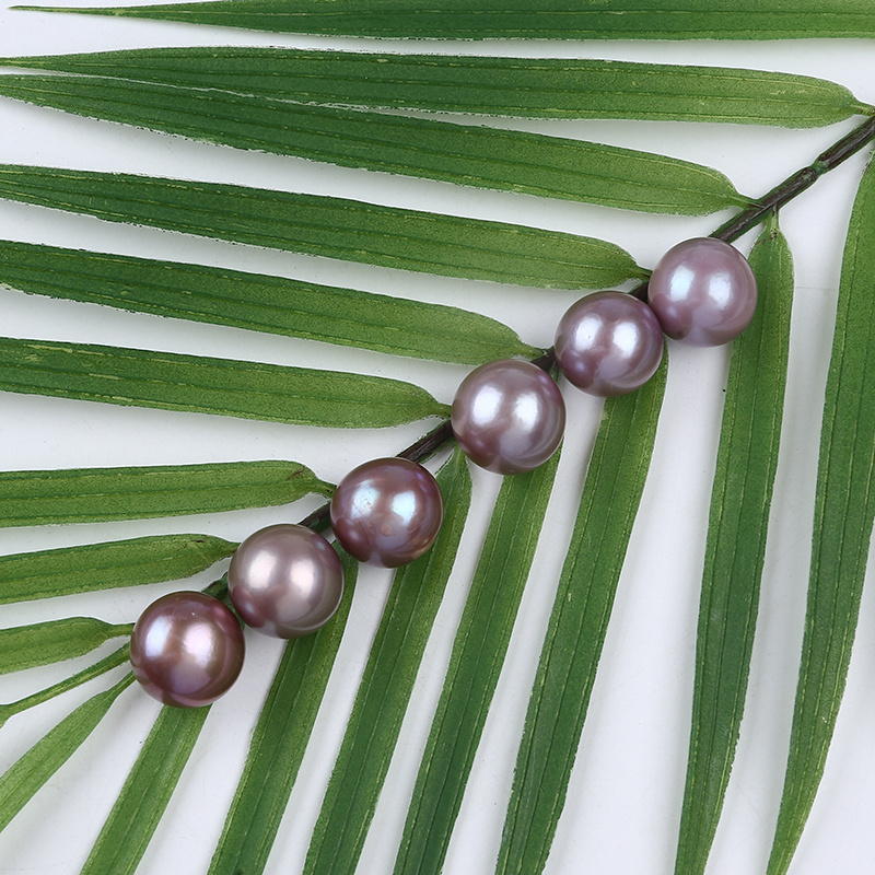 14-15mm Round Edison Pearls Natural Purple Color Freshwater Loose Pearls In Pairs