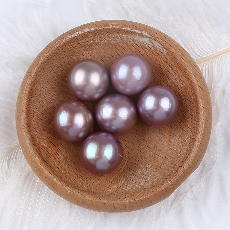 14-15mm Round Edison Pearls Natural Purple Color Freshwater Loose Pearls In Pairs