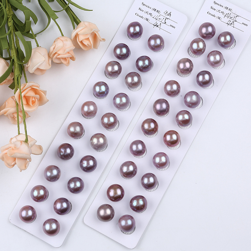 14-15mm Round Edison Pearls Natural Purple Color Freshwater Loose Pearls In Pairs