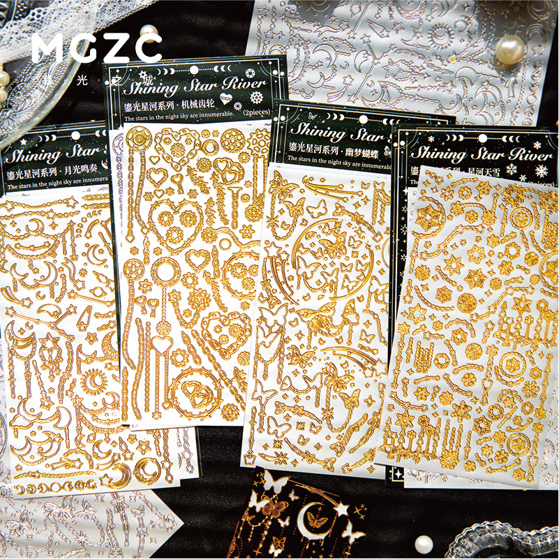 2pcs/1lot Kawaii Scrapbook Stickers Gilt Star River Scrapbooking Supplies Planner Decorative Craft Stationery Sticker