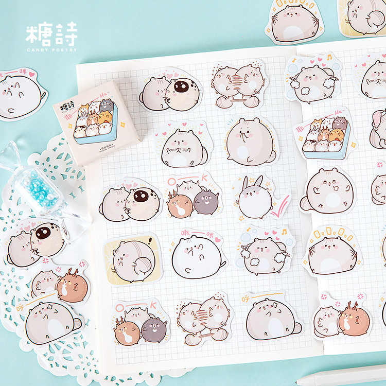 46Pcs/box Kawaii Diary Stickers Scrapbooking fat mouse Planner Japanese Junk Journal Kawaii Decorative Stationery Craft Sticker