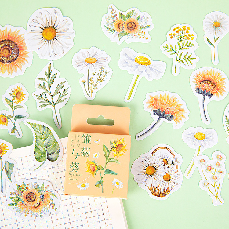 46Pcs/box Cute Diary Stickers Scrapbooking   Stickers Daisies anJapanese Junk Journal Kawaii Decorative Stationery Craft Sticker