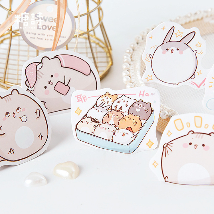 46Pcs/box Kawaii Diary Stickers Scrapbooking fat mouse Planner Japanese Junk Journal Kawaii Decorative Stationery Craft Sticker