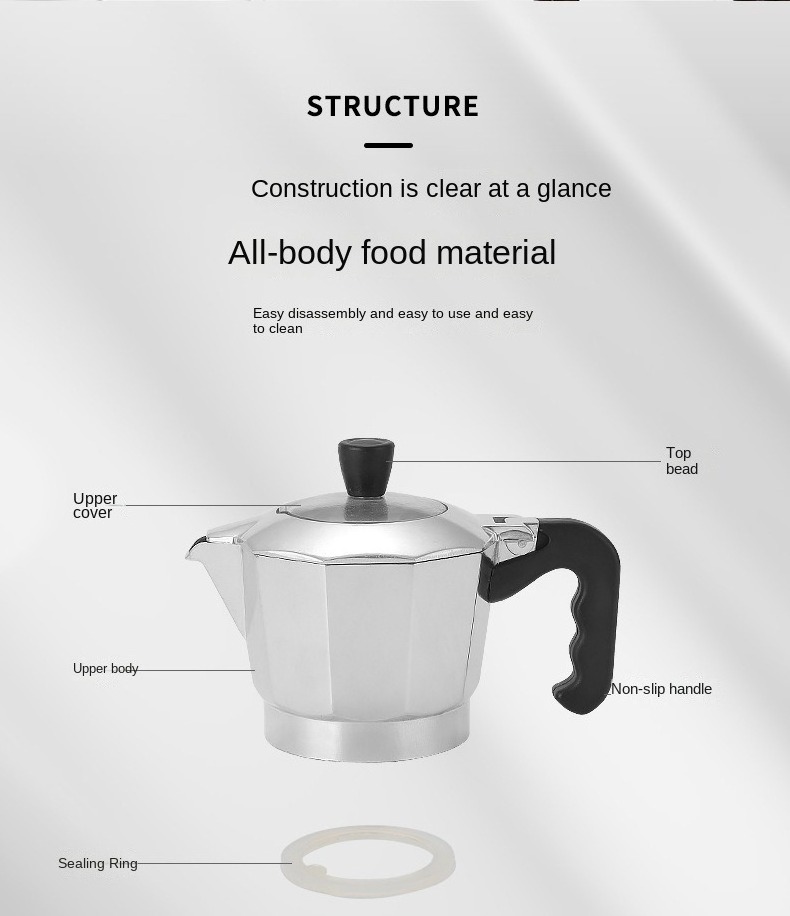 Production factory Double valve Moka pot Italian espresso machine extractor retro pot Outdoor coffee pot coffee equipment