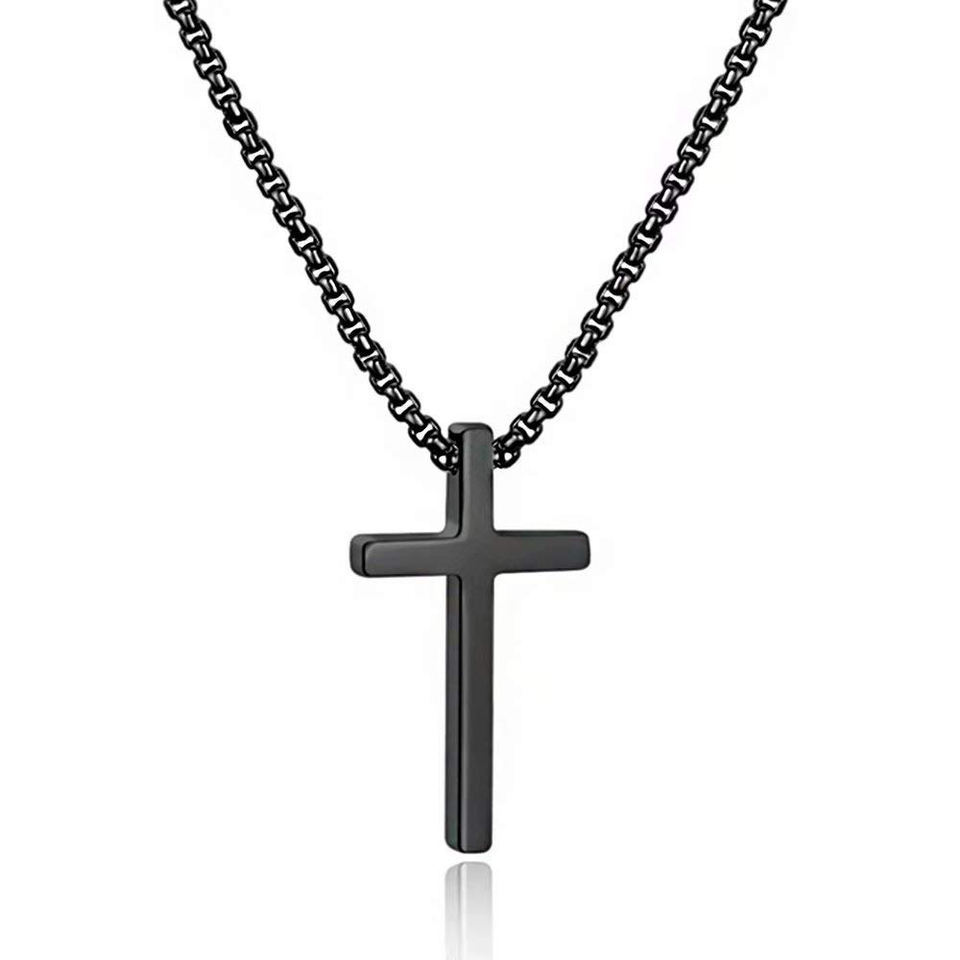 2024 Hot selling Silver Black Gold Stainless Steel Prayer Cross Pendant Chain Necklace for Men Box Chain