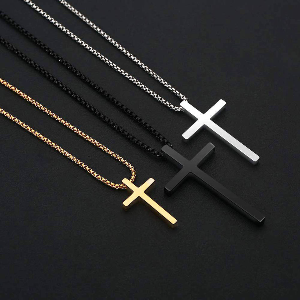 2024 Hot selling Silver Black Gold Stainless Steel Prayer Cross Pendant Chain Necklace for Men Box Chain