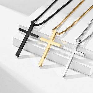 2024 Hot selling Silver Black Gold Stainless Steel Prayer Cross Pendant Chain Necklace for Men Box Chain