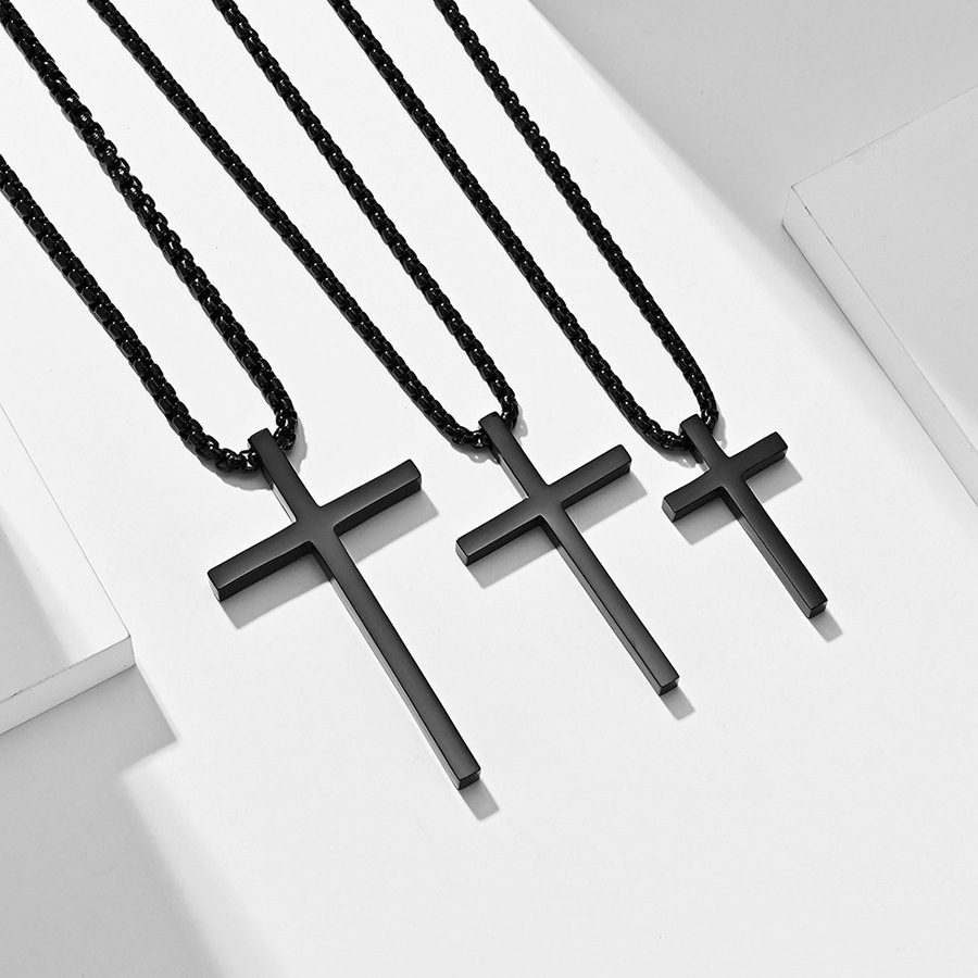 2024 Hot selling Silver Black Gold Stainless Steel Prayer Cross Pendant Chain Necklace for Men Box Chain