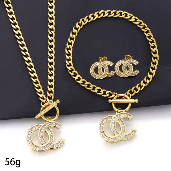 Wholesale Luxury Classic Fashion 18K gold bracelet necklace jewelry sets stainless steel high end women jewelry set