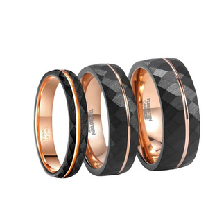 Fashionable  Men Jewelry Black Faceted Finish Wedding Band Stripe Two Tone Plating Groove Surface Tungsten Carbide Steel Ring