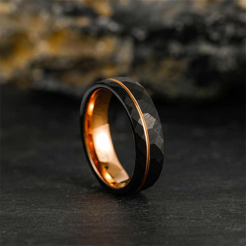 Fashionable  Men Jewelry Black Faceted Finish Wedding Band Stripe Two Tone Plating Groove Surface Tungsten Carbide Steel Ring