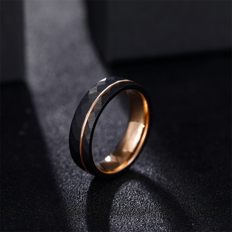 Fashionable  Men Jewelry Black Faceted Finish Wedding Band Stripe Two Tone Plating Groove Surface Tungsten Carbide Steel Ring