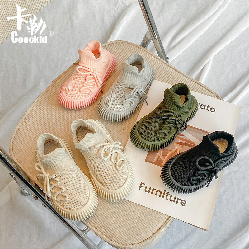 New Arrival Rubber Soles Kids Shoes Solid Color Socks with Tie Cotton Non-slip Wear-resistant Woven Baby Boy Flying Woven Shoes