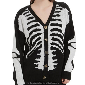 Custom Fashion Loose Round Neck Halloween Christmas Sweater Women's Cardigan