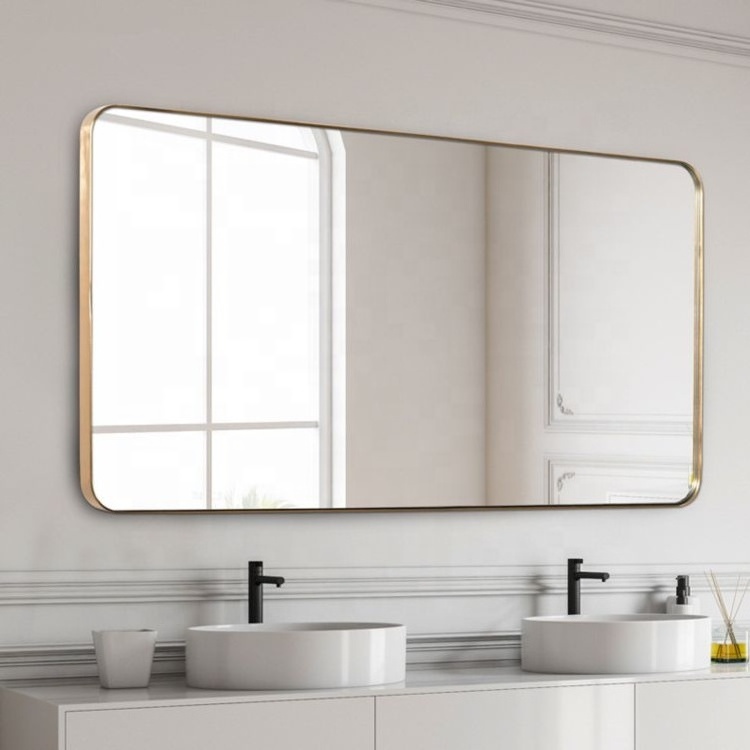 Wholesale Luxury  Custom Service Luxury Dressing Table Rectangle Glass Bathroom Mirror With Metal Frame