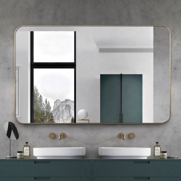 Wholesale Luxury  Custom Service Luxury Dressing Table Rectangle Glass Bathroom Mirror With Metal Frame