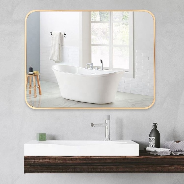 Wholesale Luxury  Custom Service Luxury Dressing Table Rectangle Glass Bathroom Mirror With Metal Frame