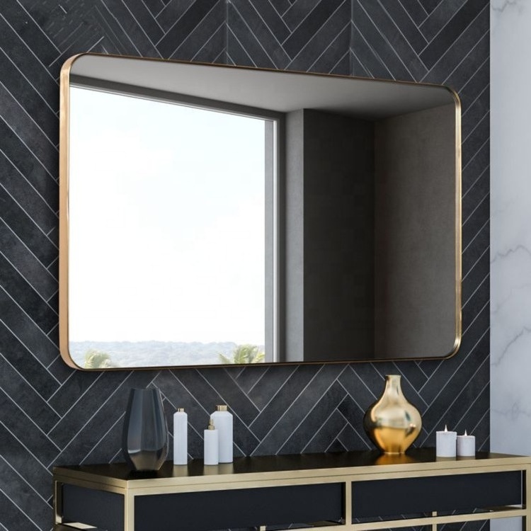 Wholesale Luxury  Custom Service Luxury Dressing Table Rectangle Glass Bathroom Mirror With Metal Frame