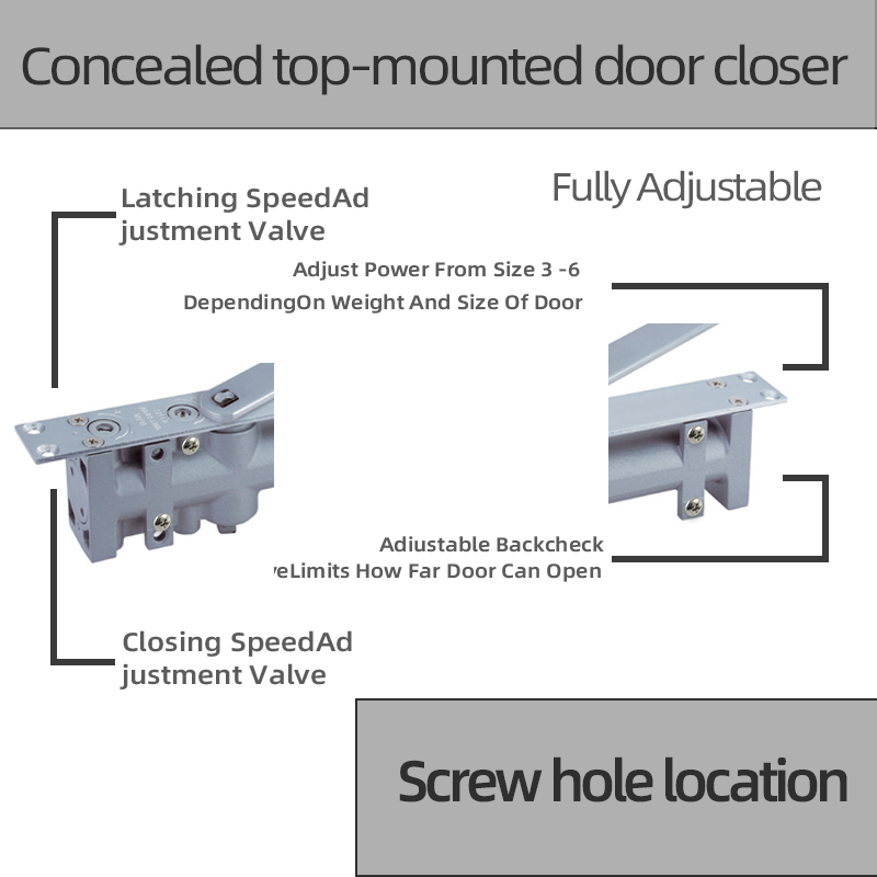 GSM Hydraulic hidden door closer Soft Close Fire Heavy Duty Hydraulic Commercial Sliding Auto Arm Hydraulic hidden door closer