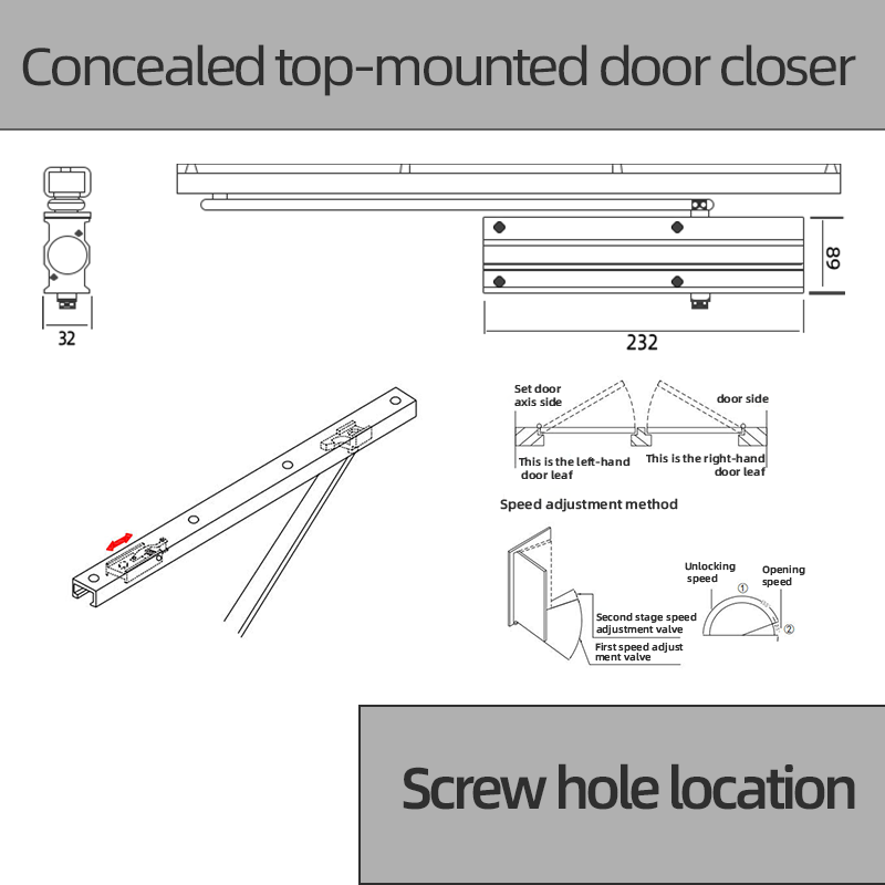 GSM Hydraulic hidden door closer Soft Close Fire Heavy Duty Hydraulic Commercial Sliding Auto Arm Hydraulic hidden door closer