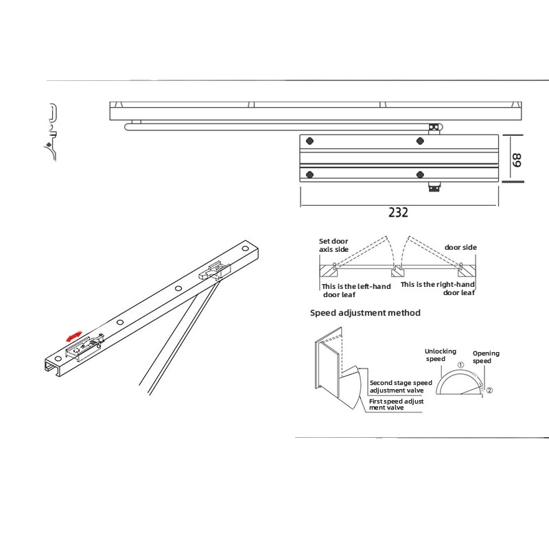 GSM Hidden Hydraulic Door Closer Aluminium Automatic Concealed Hold Open Hidden sliding arm silent Hidden Hydraulic Door Closer