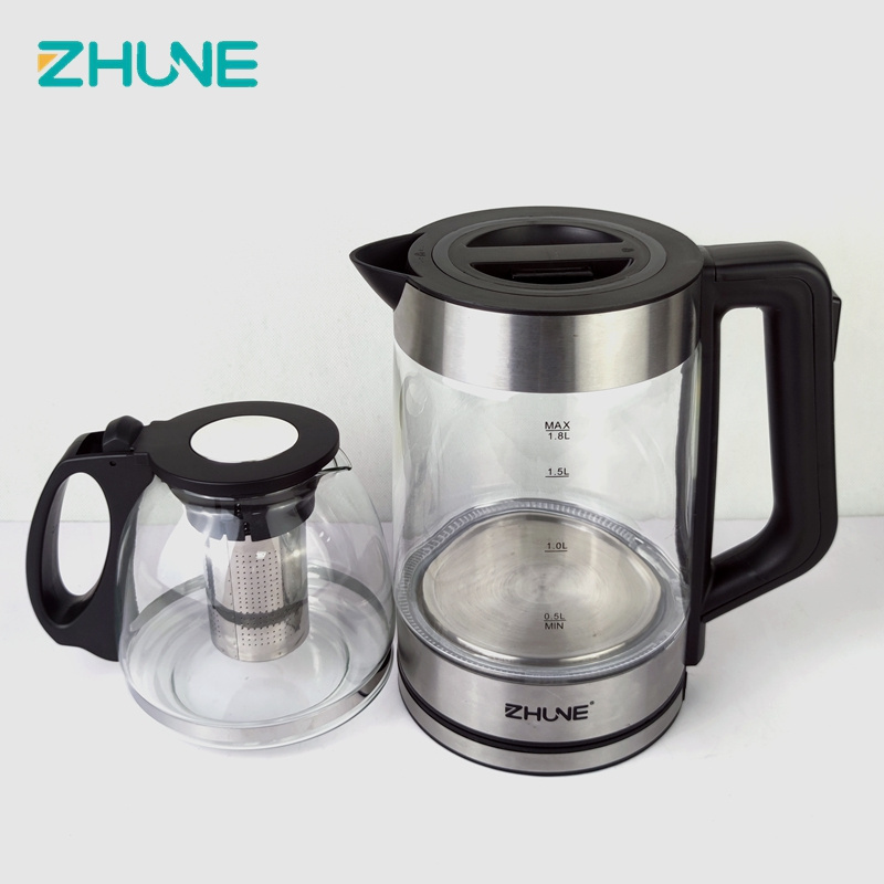 ZHUNE kitchen appliances portable tea kettle electric pot samovar tea maker blue LED Clear glass electric kettle