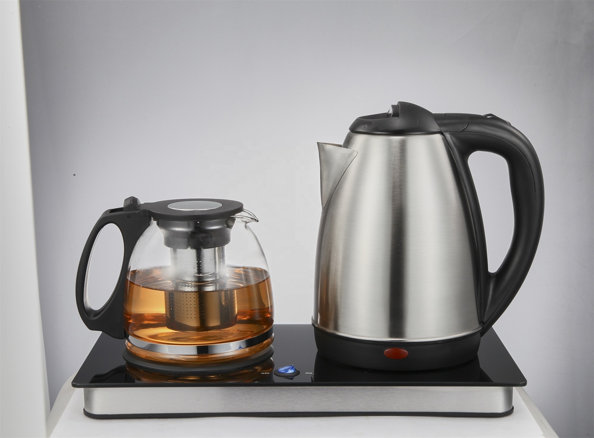 Kitchens Appliances OEM 1.2L+1.8L Double Kettle with Tray Tea Maker Water Boiler Electric Kettle Glass Kettles Stainless Steel