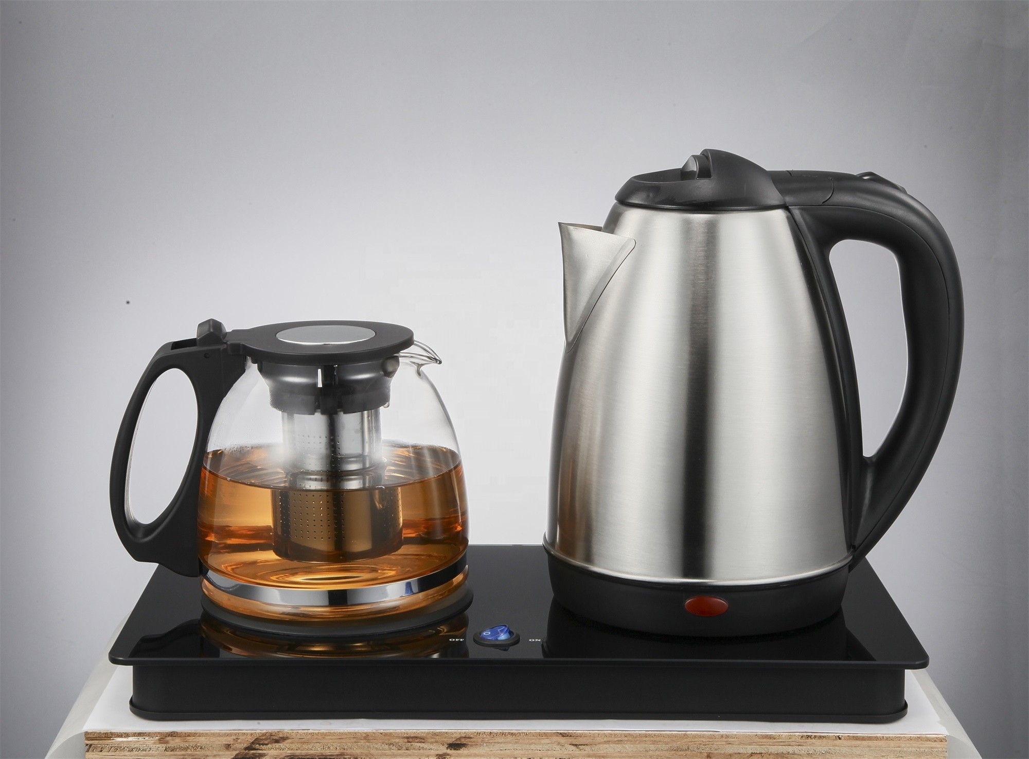 Kitchens Appliances OEM 1.2L+1.8L Double Kettle with Tray Tea Maker Water Boiler Electric Kettle Glass Kettles Stainless Steel