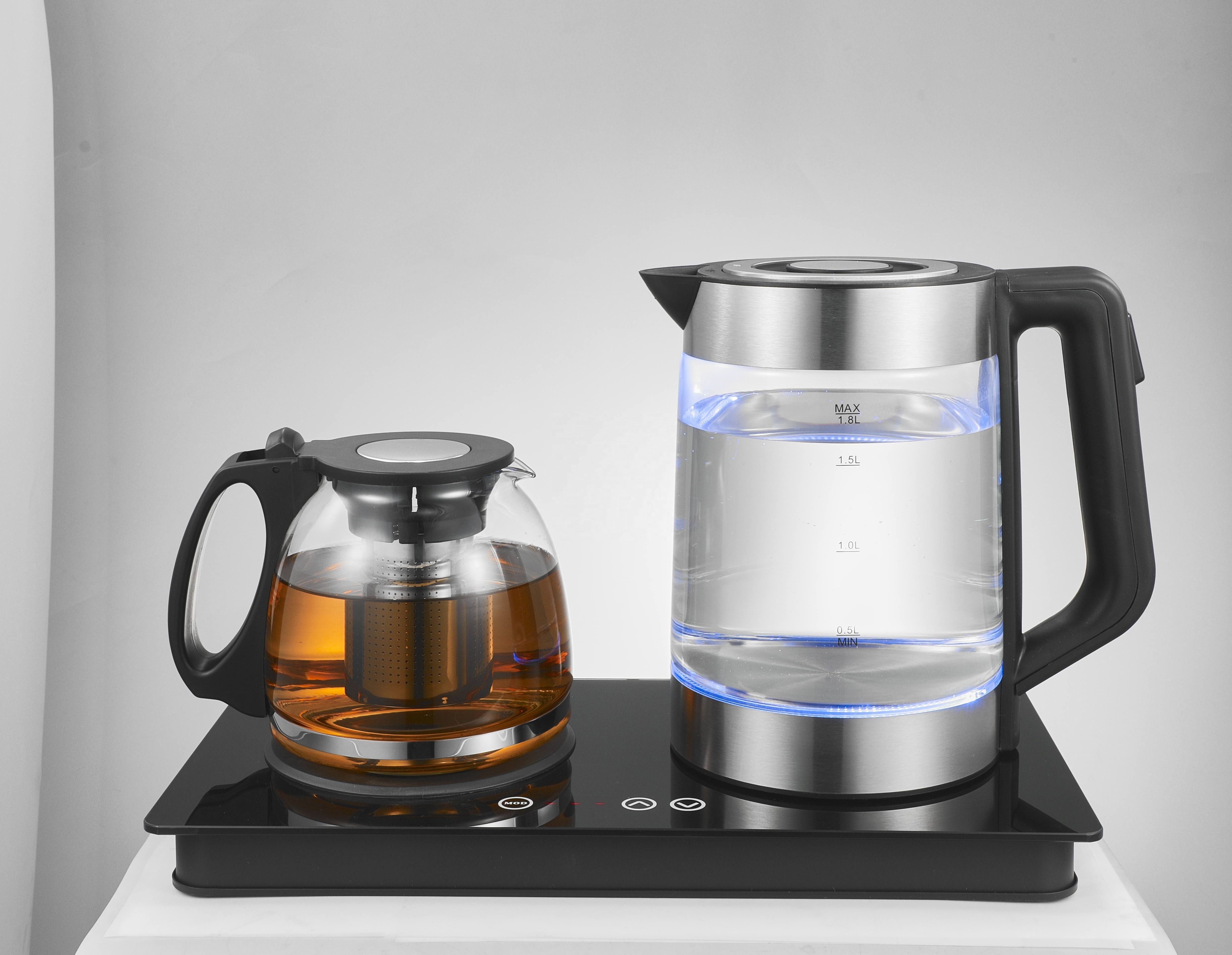 Tea Maker 1.8 / 2L Electric Kettle Glass Double Kettle with Tray OEM China Black Digital Electric Tea Service Set Electric Kttle