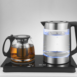 Tea Maker 1.8 / 2L Electric Kettle Glass Double Kettle with Tray OEM China Black Digital Electric Tea Service Set Electric Kttle