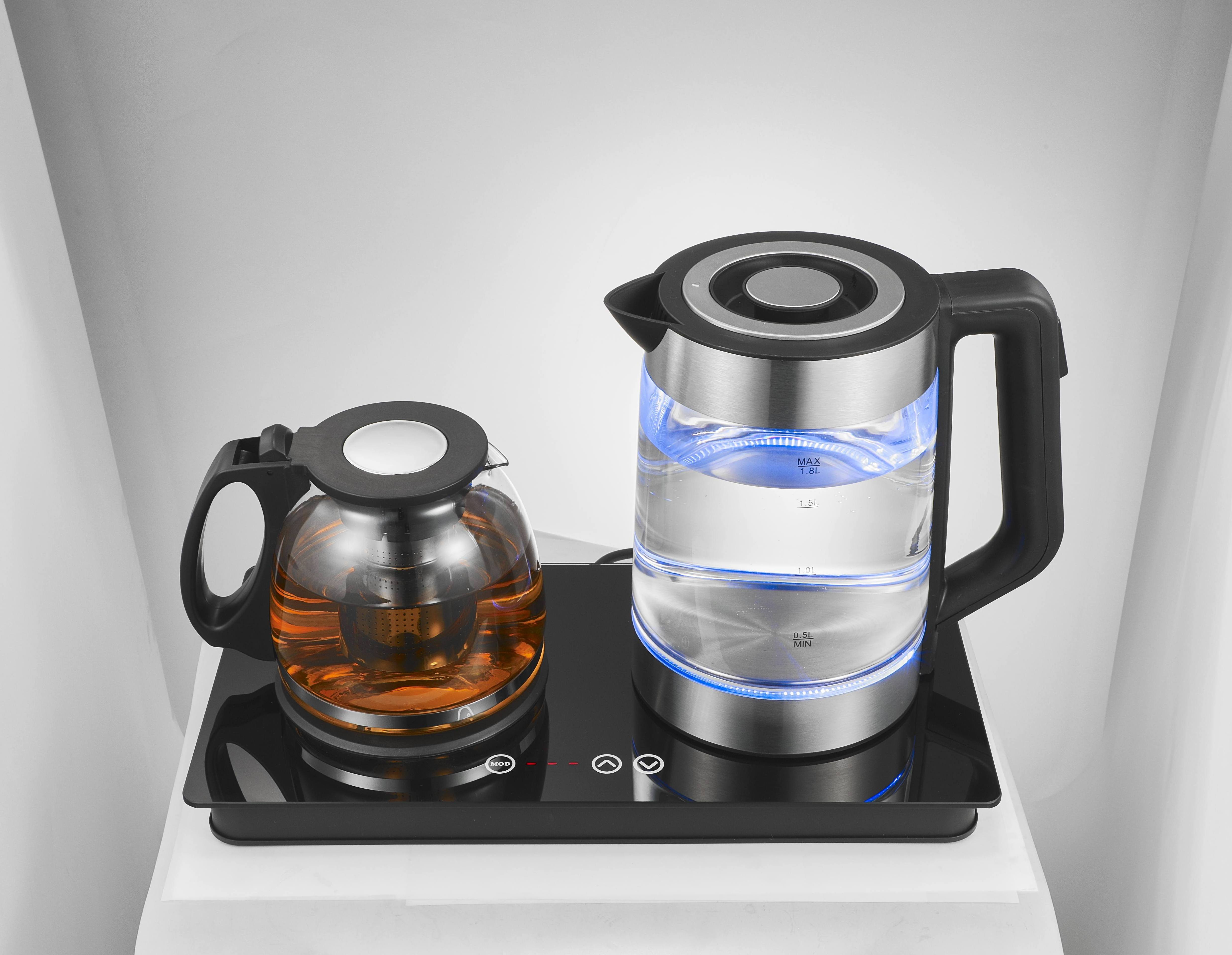 Tea Maker 1.8 / 2L Electric Kettle Glass Double Kettle with Tray OEM China Black Digital Electric Tea Service Set Electric Kttle