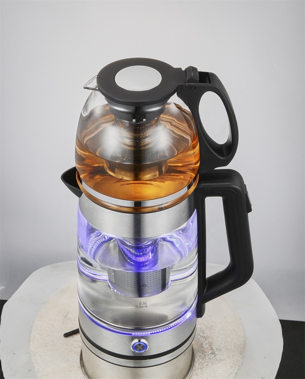 Electric Glass LED Kettle Elegant design kitchen hot sale Keep Warm 2 IN 1 Tea Maker