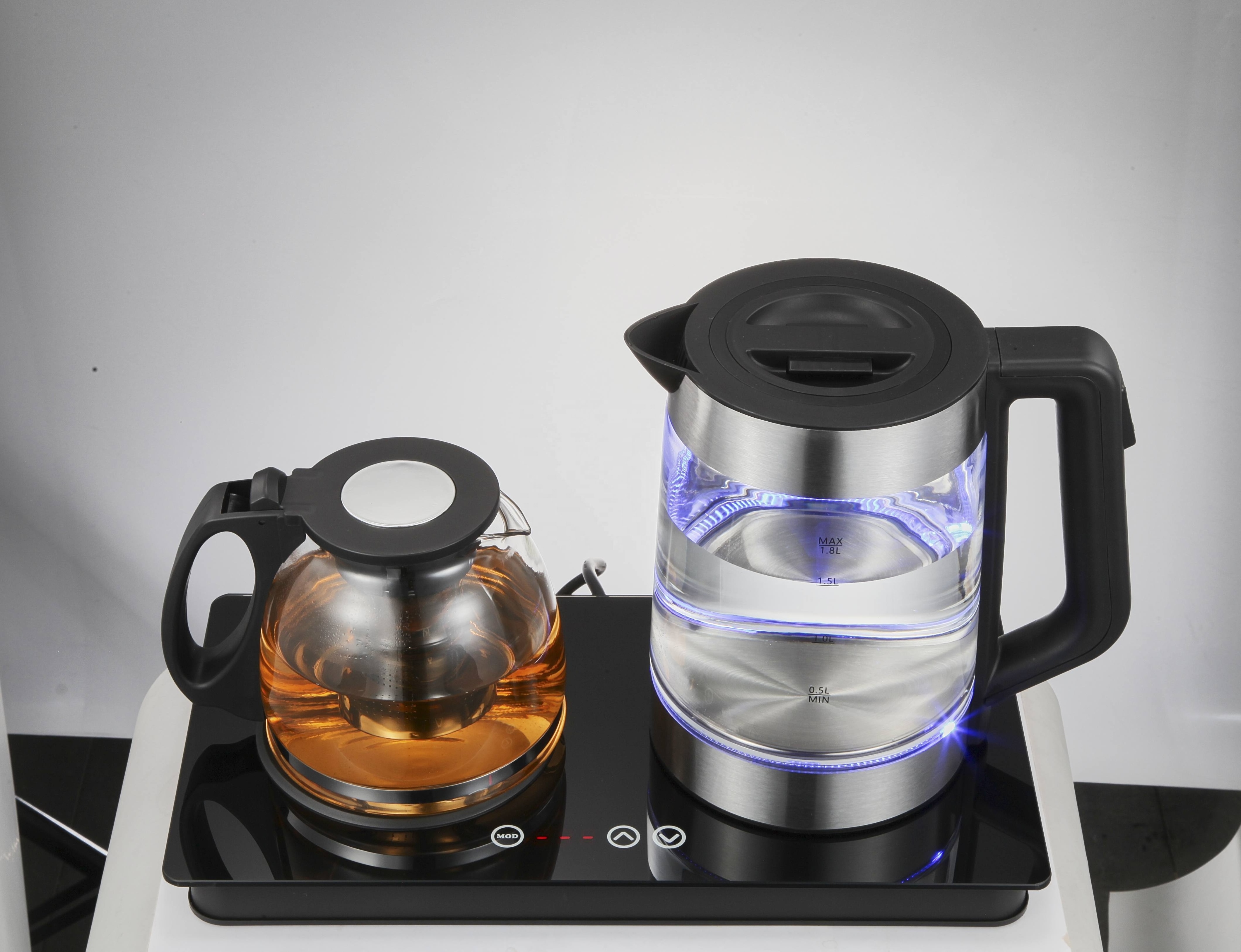 Tea Maker 1.8 / 2L Electric Kettle Glass Double Kettle with Tray OEM China Black Digital Electric Tea Service Set Electric Kttle