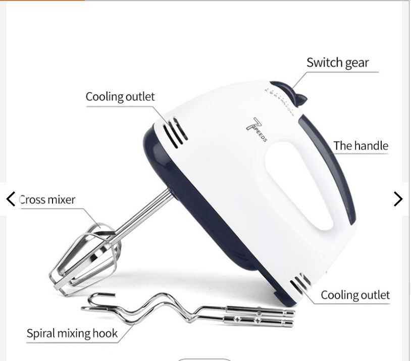 7-Speed Manual Hand Mixer 150 Watt Electric Cake Mixer Dough Hooks Wire Whips Egg Beater Portable Mixer Storage Base ABS Plastic