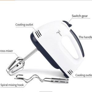 7-Speed Manual Hand Mixer 150 Watt Electric Cake Mixer Dough Hooks Wire Whips Egg Beater Portable Mixer Storage Base ABS Plastic