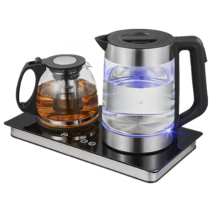 Glass teapot combination Glass Kettle Temperature-Control Coffee Digital Tea Tray Set Blue LED Light 1500W Electric Kettle