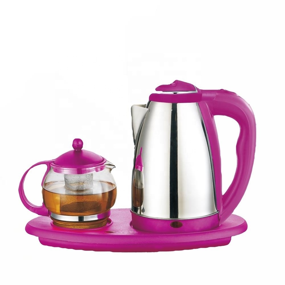 Hotel  Stainless Steel Kettle With Tray & 1.2L Glass Pot Electric Teapot Tea Maker Keep Warm Electric kettle