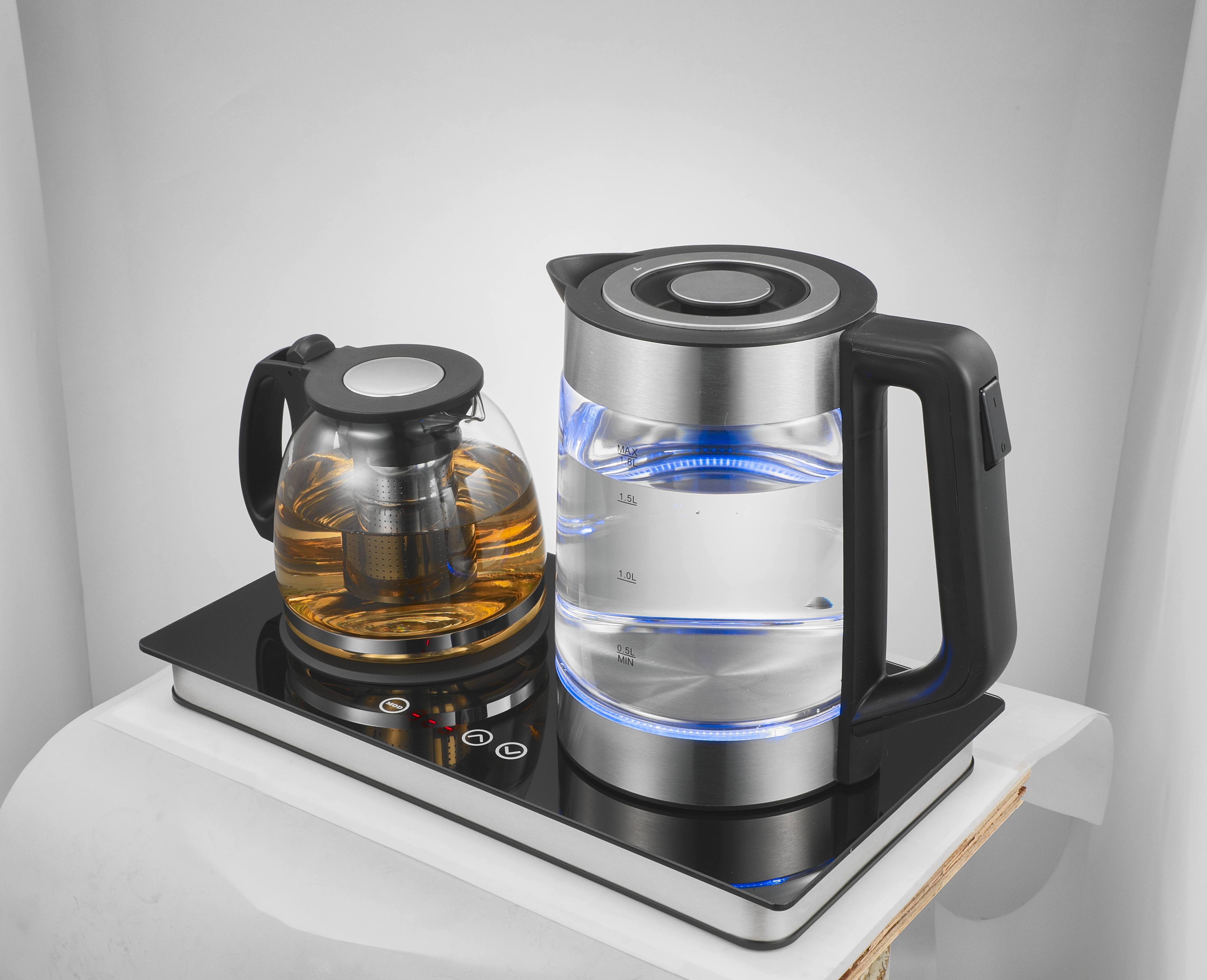 Tea Maker 1.8 / 2L Electric Kettle Glass Double Kettle with Tray OEM China Black Digital Electric Tea Service Set Electric Kttle