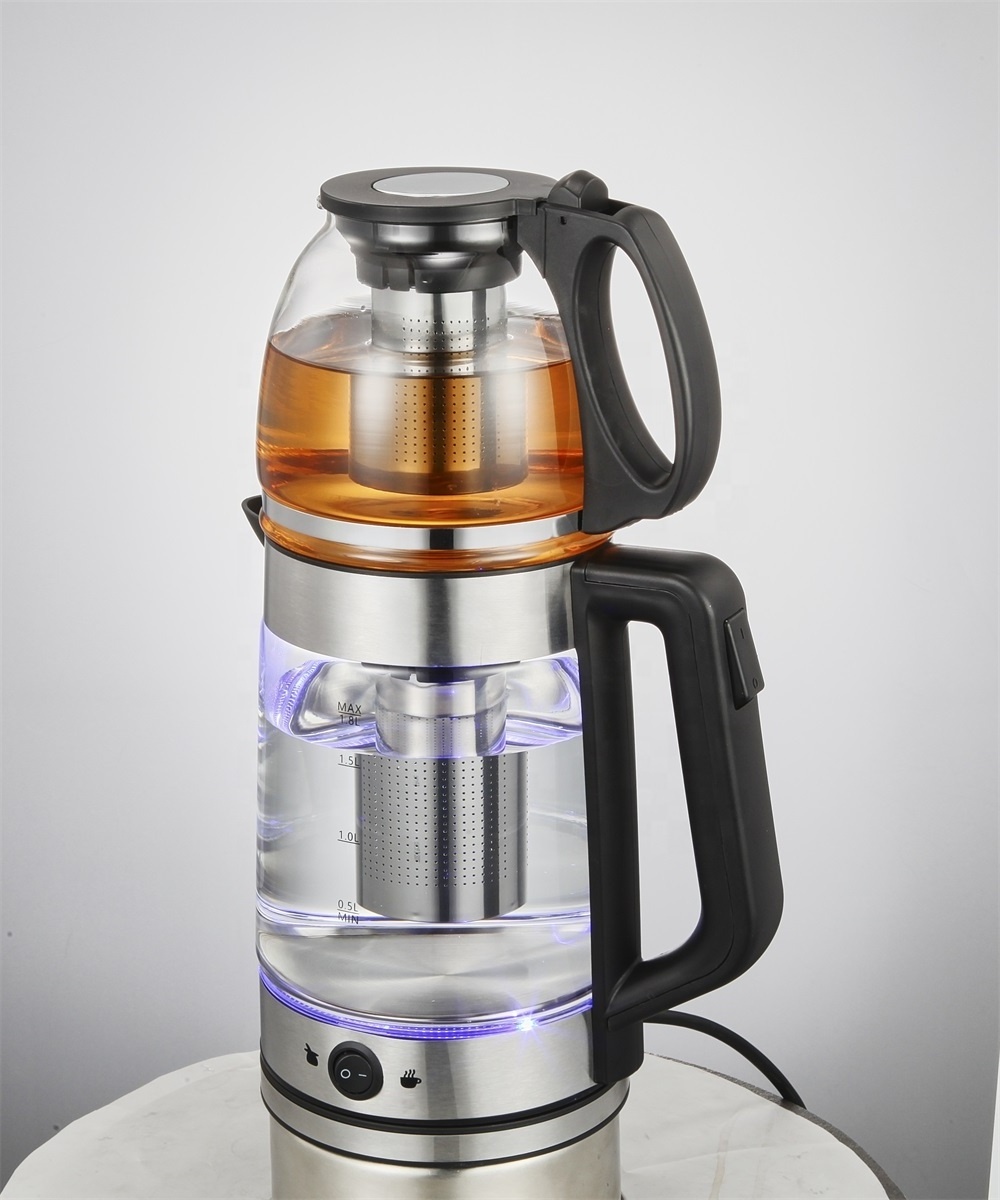 Electric Glass LED Kettle Elegant design kitchen hot sale Keep Warm 2 IN 1 Tea Maker