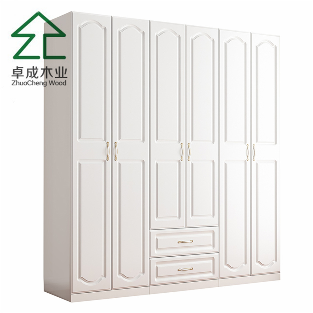 Cheap New Design 240 cm, 6 Door 2 Drawers Melamine Bedroom Wooden Plywood Wall Closet Organizer Wardrobe Closet