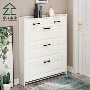 Creative Three-Door High Gloss White Shoes Display Cabinet With Drawers And Mirror