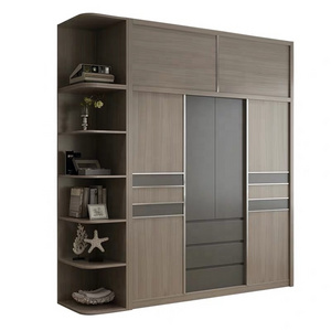 Simple modern black color combination wooden wardrobe