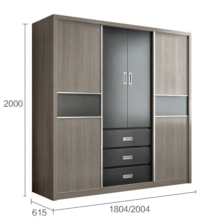 Simple modern black color combination wooden wardrobe