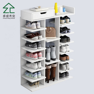 2020 new custom hallway white shoes stand storage cabinet wood modern shelf l shaped 4 layer shoe rack