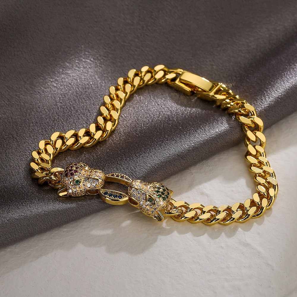 ZF 2023 Gold Jewelry With Leopard Head Thick Cuban Link Gold Bracelet