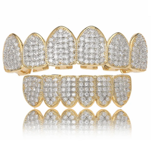 ZF 2024 Cubic Zircon Hip Hop Fangs Teeth Grillz Top & Bottom Grills Dental Mouth Punk Teeth Caps Cosplay Party Rapper Jewelry