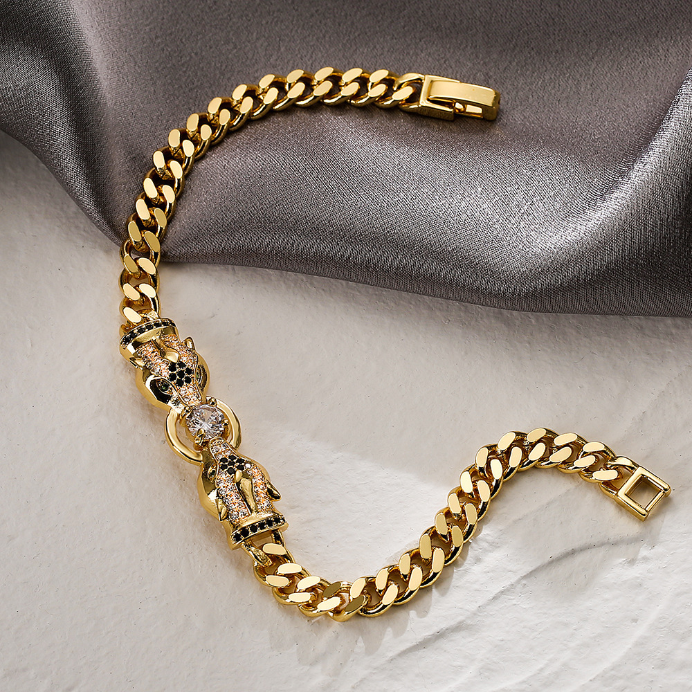 ZF 2023 Gold Jewelry With Leopard Head Thick Cuban Link Gold Bracelet