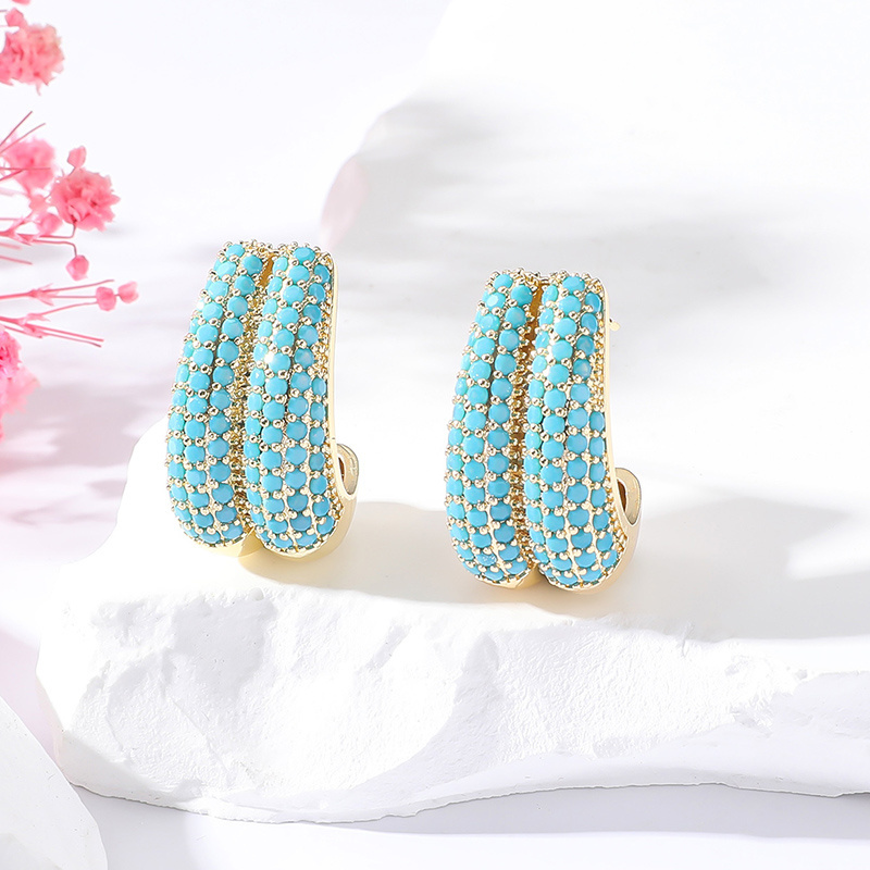 New Arrival C Shape Earrings Gold Colorful Cubic Zirconia Fashion Jewelry 14K Gold Plated Simple Geometric Chunky Stud Earrings